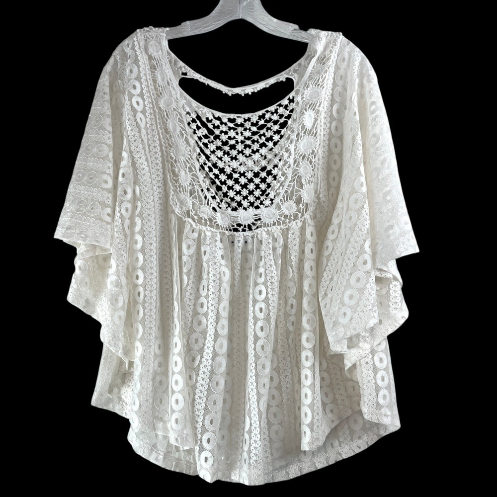Hanna Nikole White Lace Crochet Poncho Blouse Butterfly Sleeve Plus‎ Size 2X